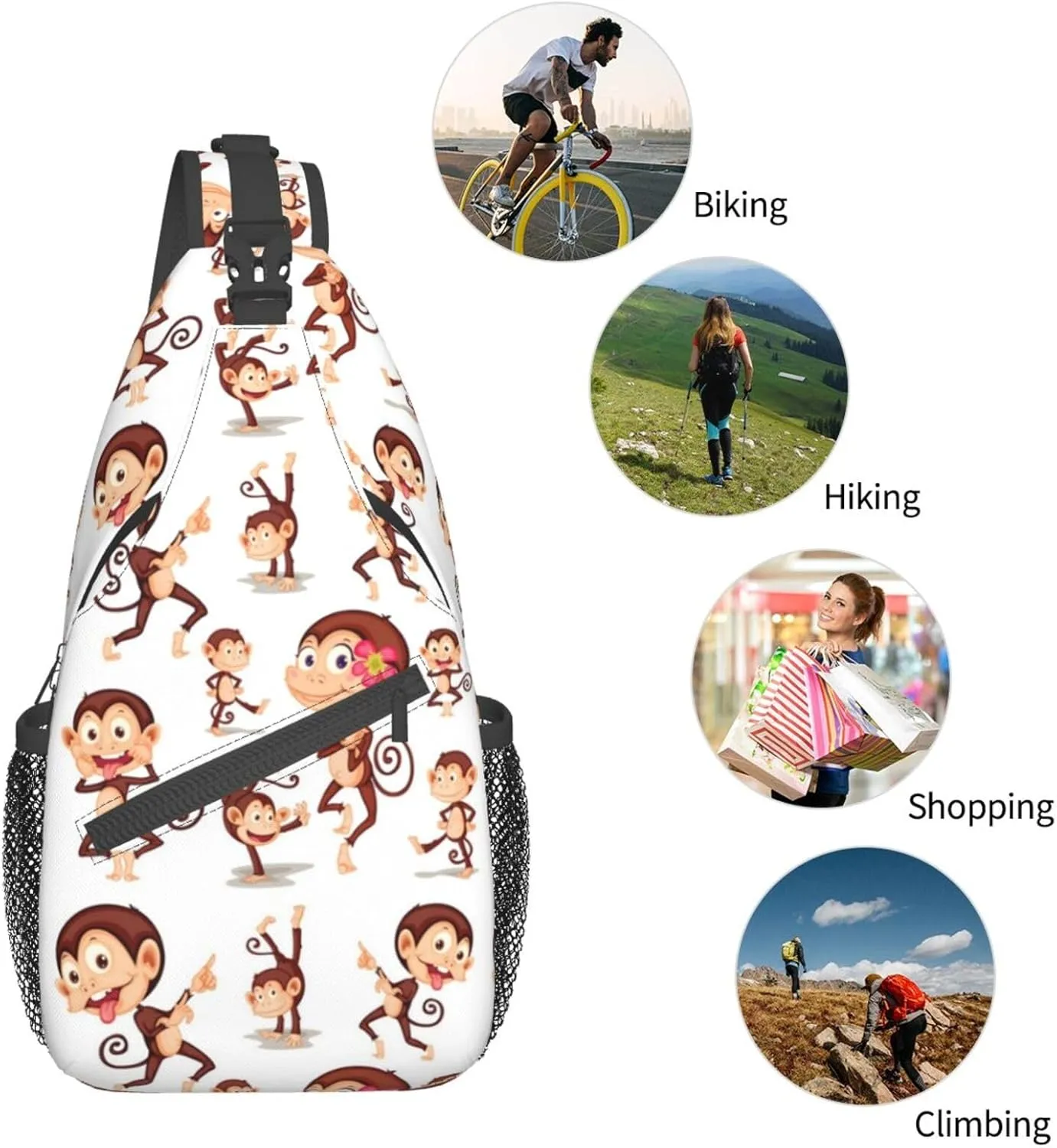 Monkey Shoulder Bag Cute Sling Backpack Daypack Casual Cute Animal Hiking Bag Monkey Backpack Bag Outdoor
