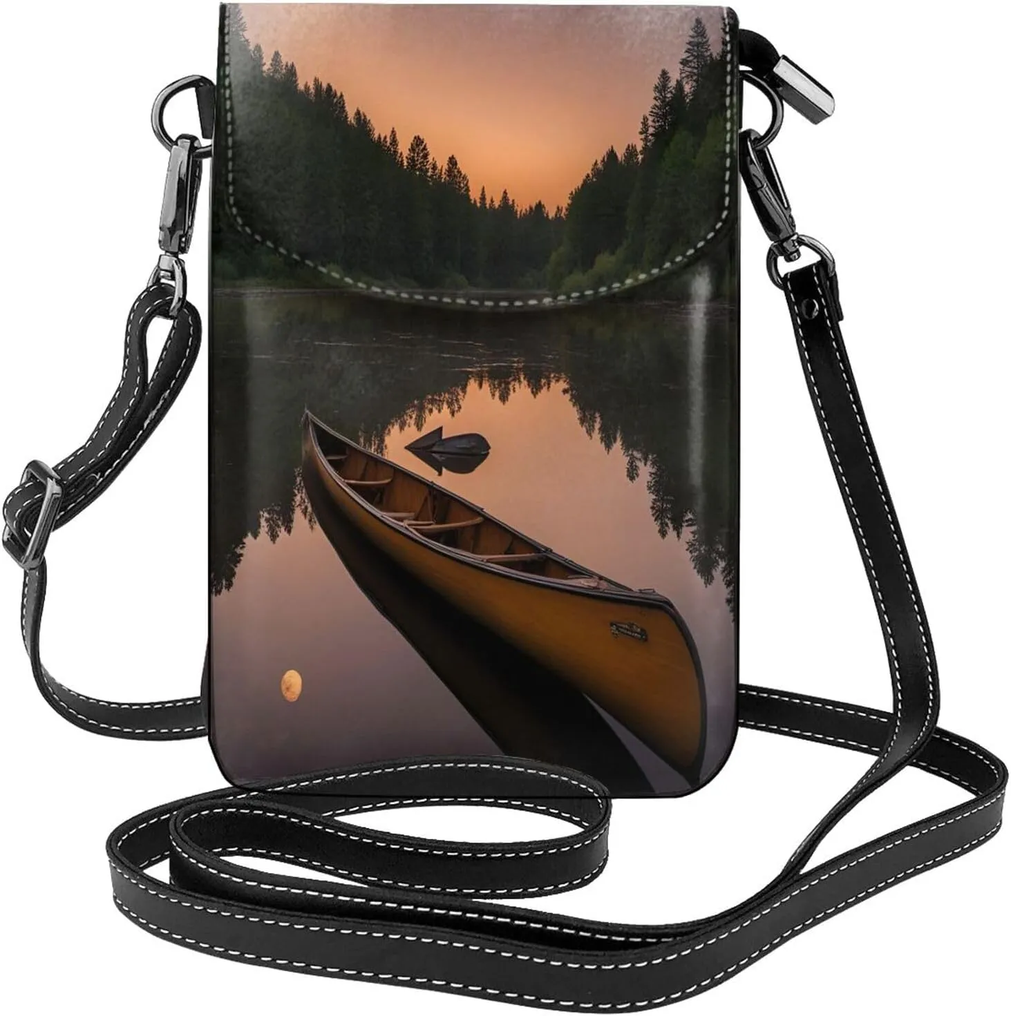 Moonlit Canoe Allagash River Print crossbody cell phone purse for women,trendy mini handbag with credit card slots