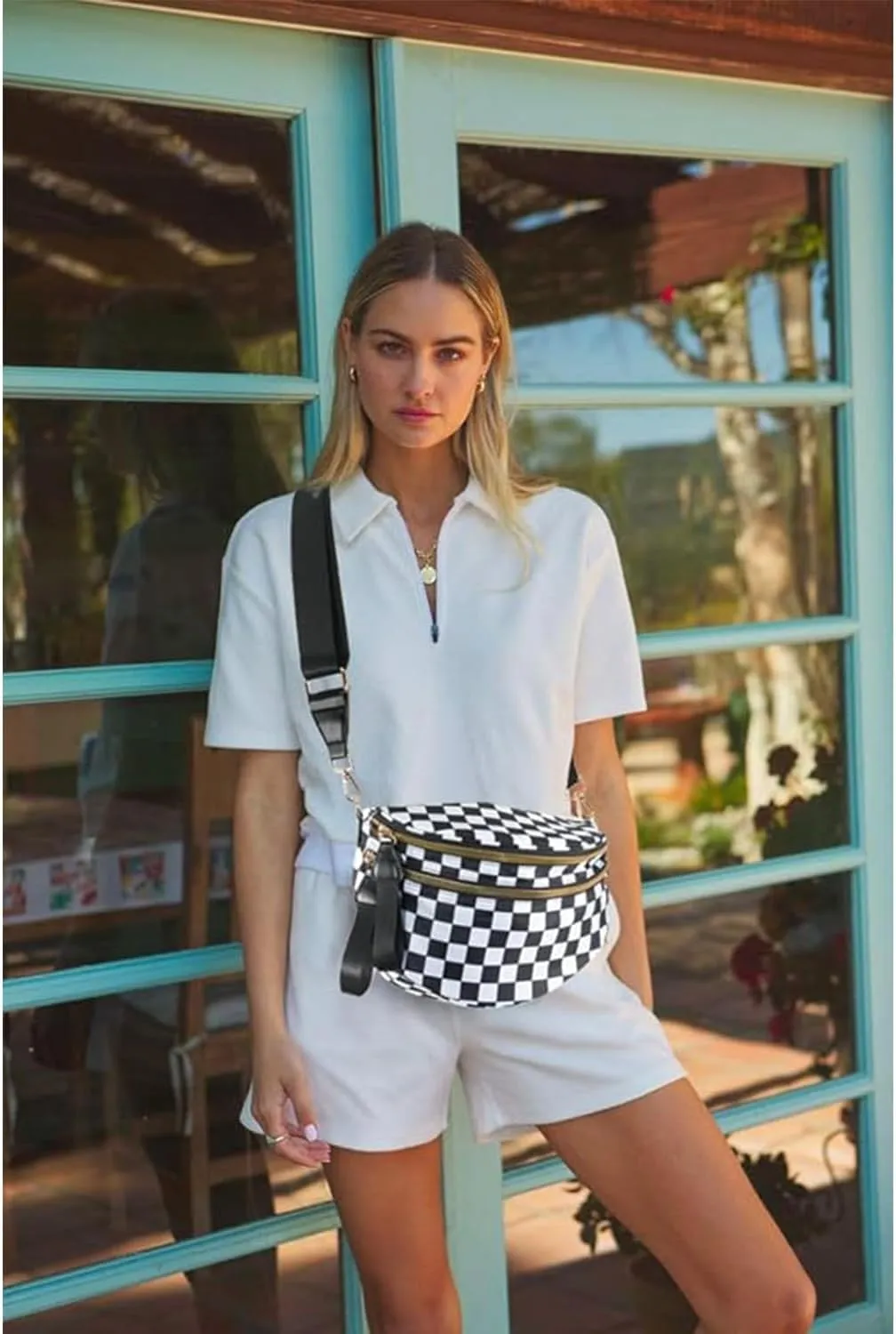 Mosaic Bum Sling Bag Checkered Bum Bag Crossbody Nylon Bum Bags for Women Crossbody Checkereds Purse