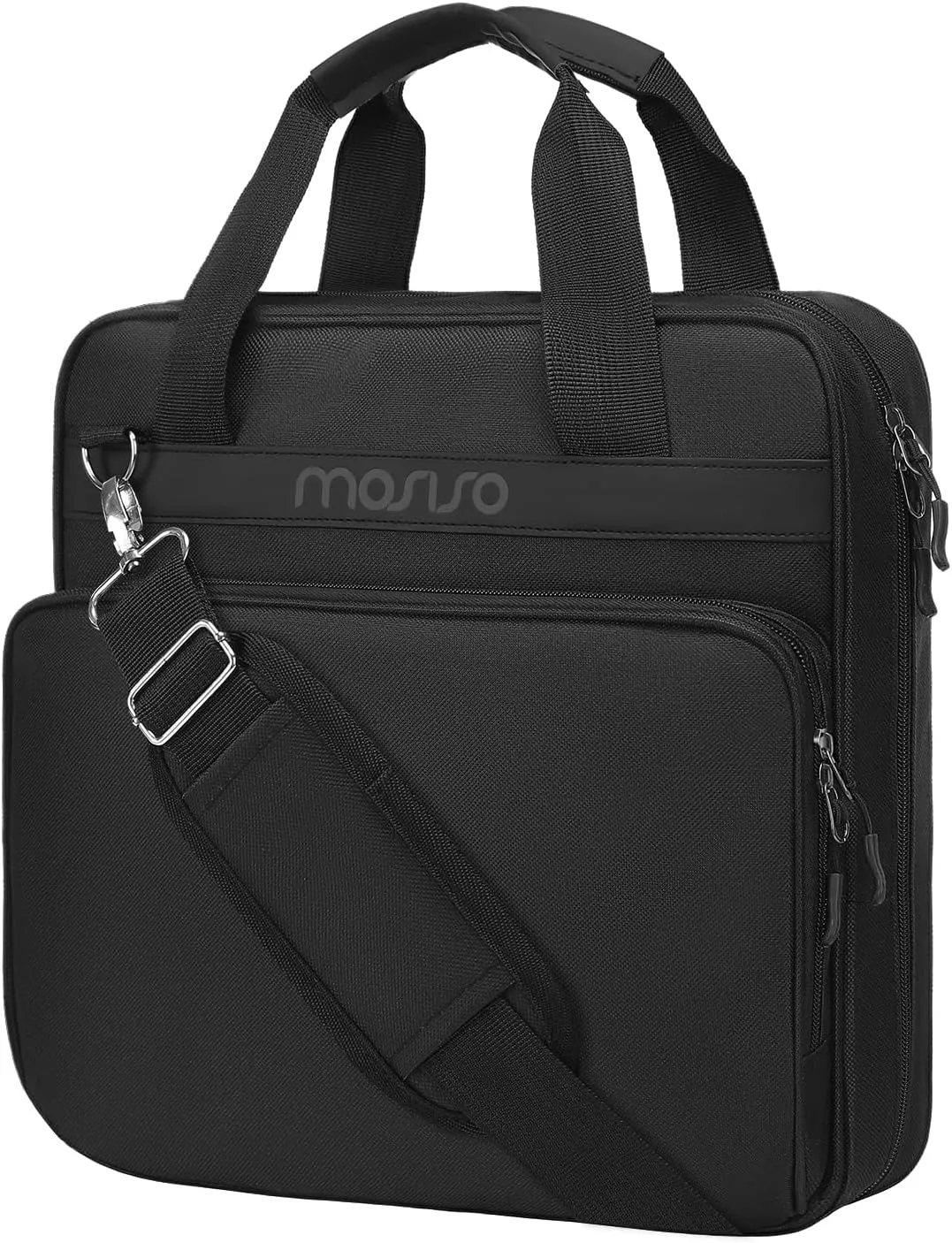 MOSISO 3 Ring Zipper Binder, 2 inch O-Ring Binder Organizer 500 Sheets Capacity Multiple Pockets Bag for Office with Handle & Shoulder Strap Compatible with 13 inch Laptop/Tablet, Black