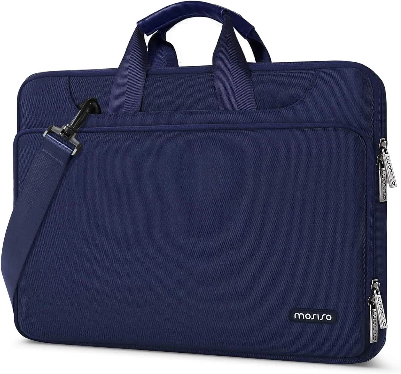 MOSISO 360 Protective Laptop Shoulder Bag Compatible with MacBook Air/Pro, 13-13.3 inch Notebook, Compatible with MacBook Pro 14 inch M4 M3 M2 M1,Matching Color Sleeve with Belt, Navy Blue