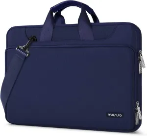 MOSISO 360 Protective Laptop Shoulder Bag Compatible with MacBook Air/Pro, 13-13.3 inch Notebook, Compatible with MacBook Pro 14 inch M4 M3 M2 M1,Matching Color Sleeve with Belt, Navy Blue
