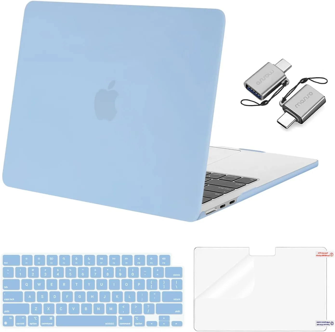 MOSISO Compatible with MacBook Air 13 inch Case 2025 2024 2023 2022 M4 A3240 M3 A3113 M2 A2681, Plastic Hard Shell&Keyboard Cover&Screen Film&Type C for MacBook Air 13.6 inch Case, Air Blue