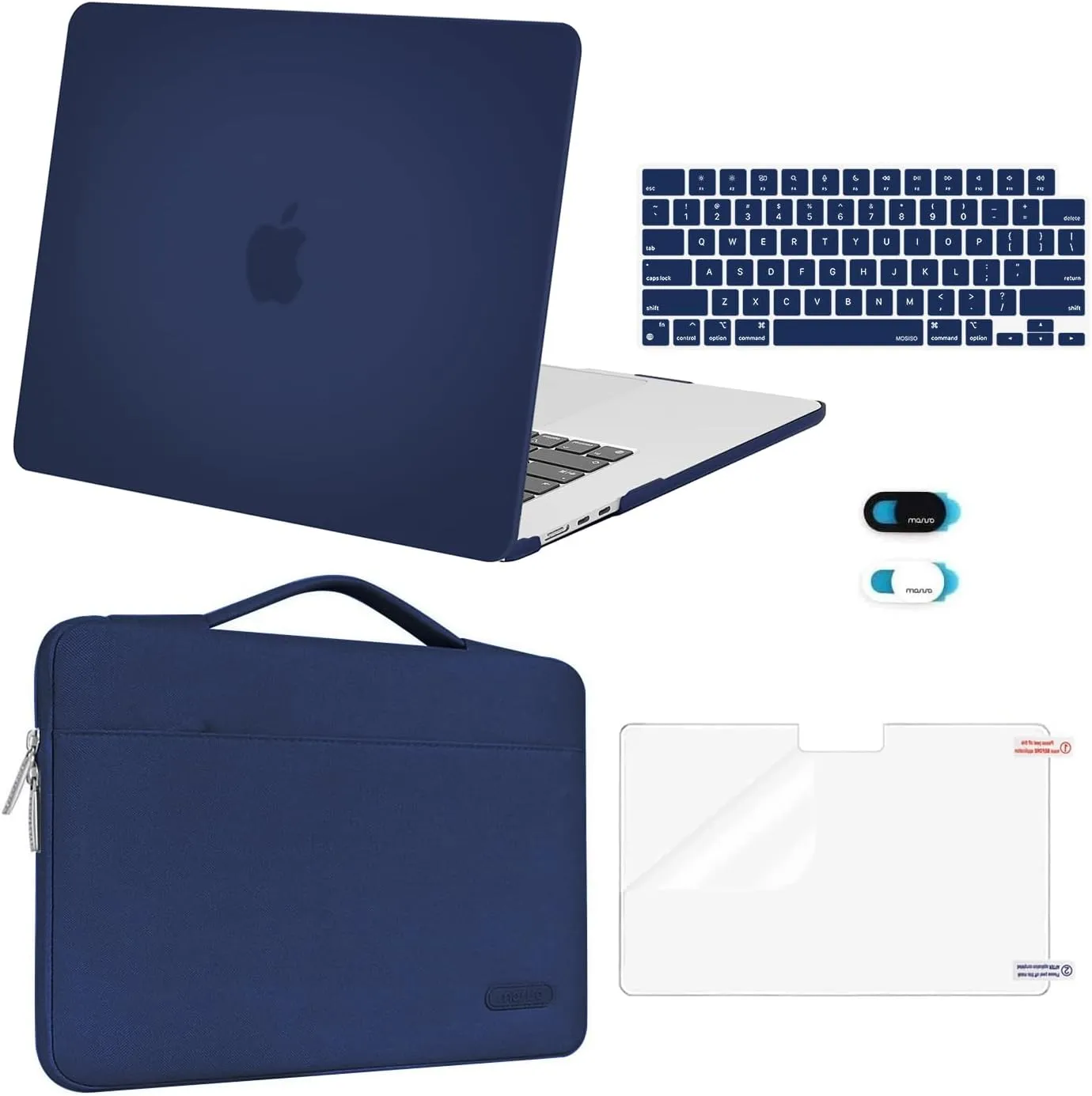 MOSISO Compatible with MacBook Air 15 inch Case 2025 2024 2023 Release M4 A3241 M3 A3114 M2 A2941, Plastic Hard Shell&Carrying Sleeve Bag&Keyboard Cover&Webcam Cover&Screen Protector, Navy Blue