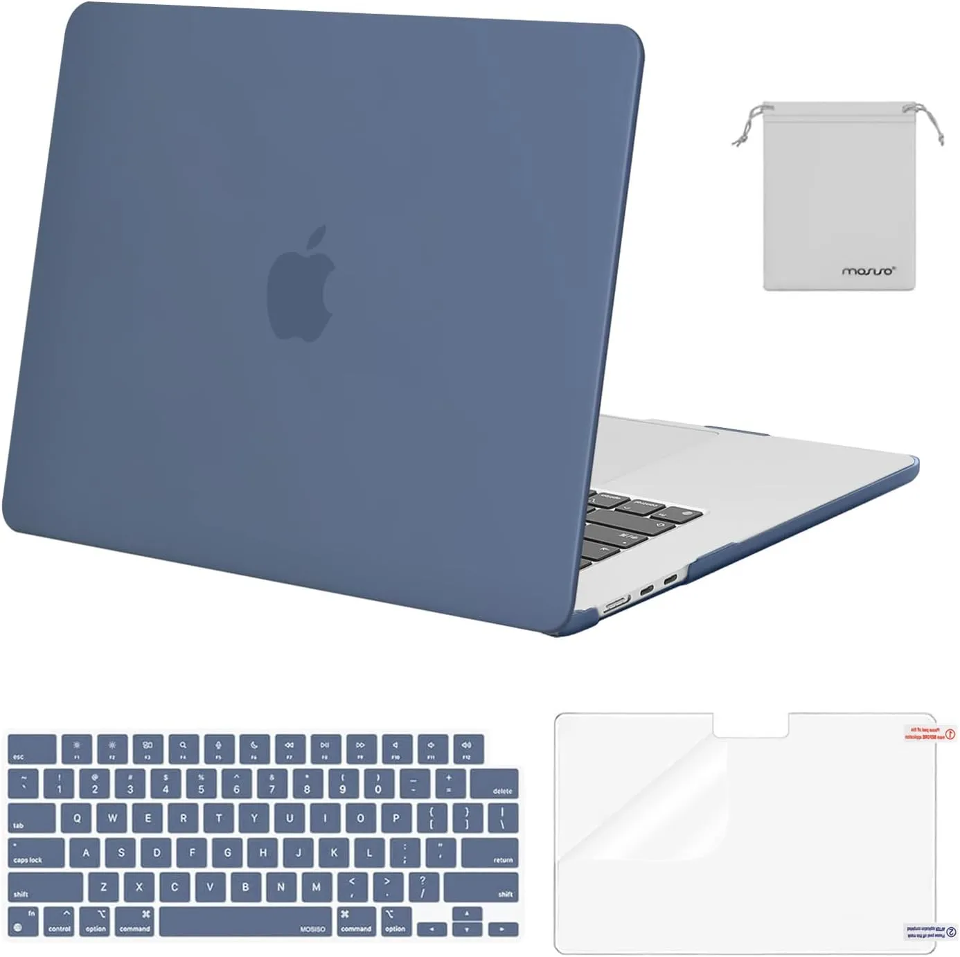 MOSISO Compatible with MacBook Air 15 inch Case M4 M3 M2 2025 2024 2023 Release A3241 A3114 A2941 with Touch ID, Plastic Hard Shell Case&Keyboard Cover&Screen Protector&Storage Bag, Steel Blue