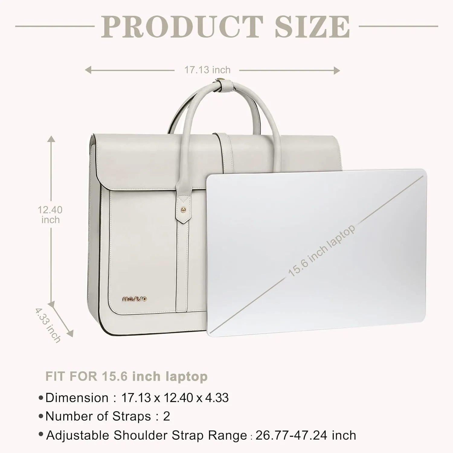 MOSISO Laptop Bag for Women, 15-15.6 inch PU Leather Laptop Shoulder Bag Convertible Backpack, 16 inch Messenger Bag Casual Handbag Work Briefcase Travel Computer Bag with Bowknot, Beige
