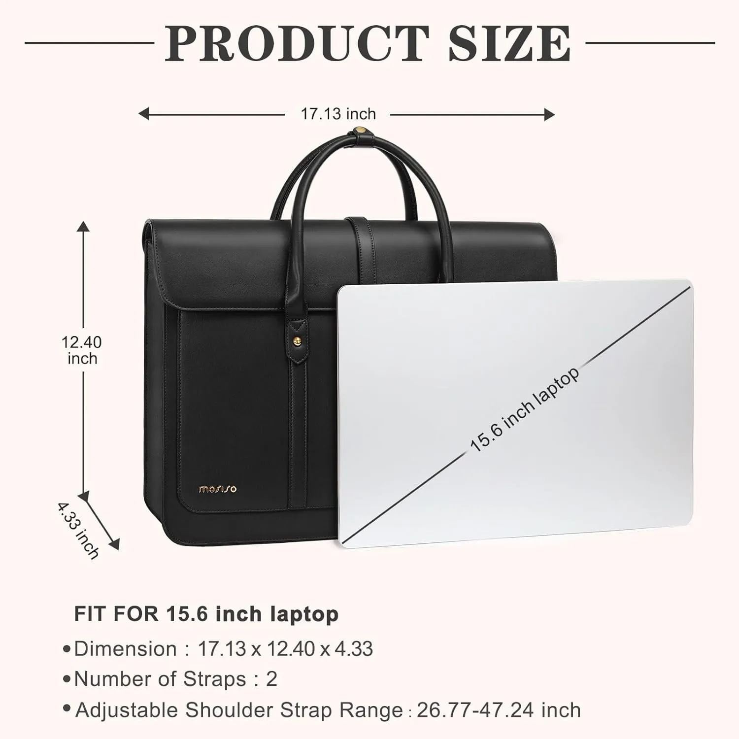 MOSISO Laptop Bag for Women, 15-15.6 inch PU Leather Laptop Shoulder Bag Convertible Backpack, 16 inch Messenger Bag Casual Handbag Work Briefcase Travel Computer Bag with Bowknot, Black