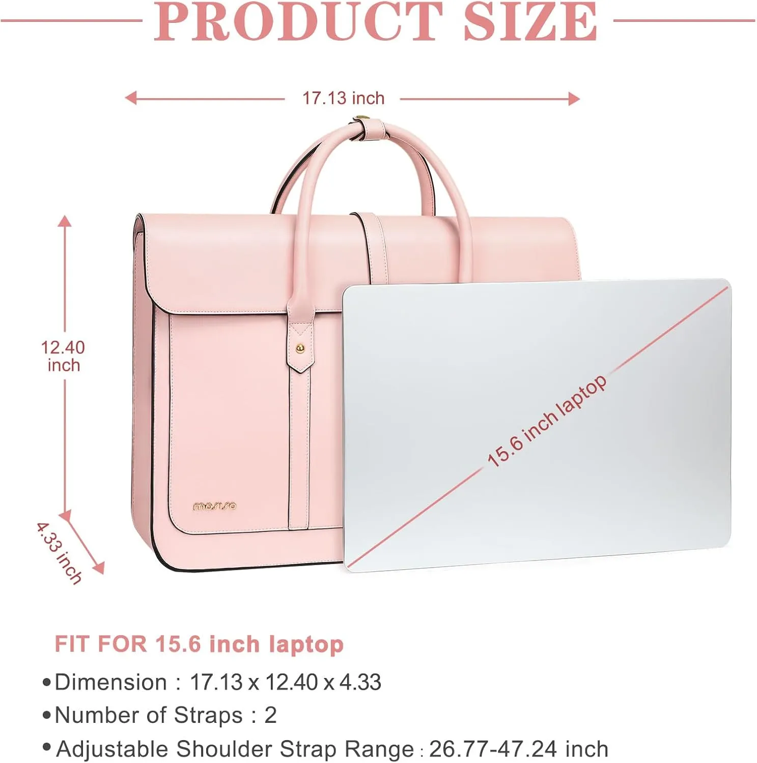 MOSISO Laptop Bag for Women, 17 inch PU Leather Laptop Shoulder Bag Convertible Backpack, 17.3 inch Messenger Bag Casual Handbag Work Briefcase Travel Computer Bag with Bowknot, Pink