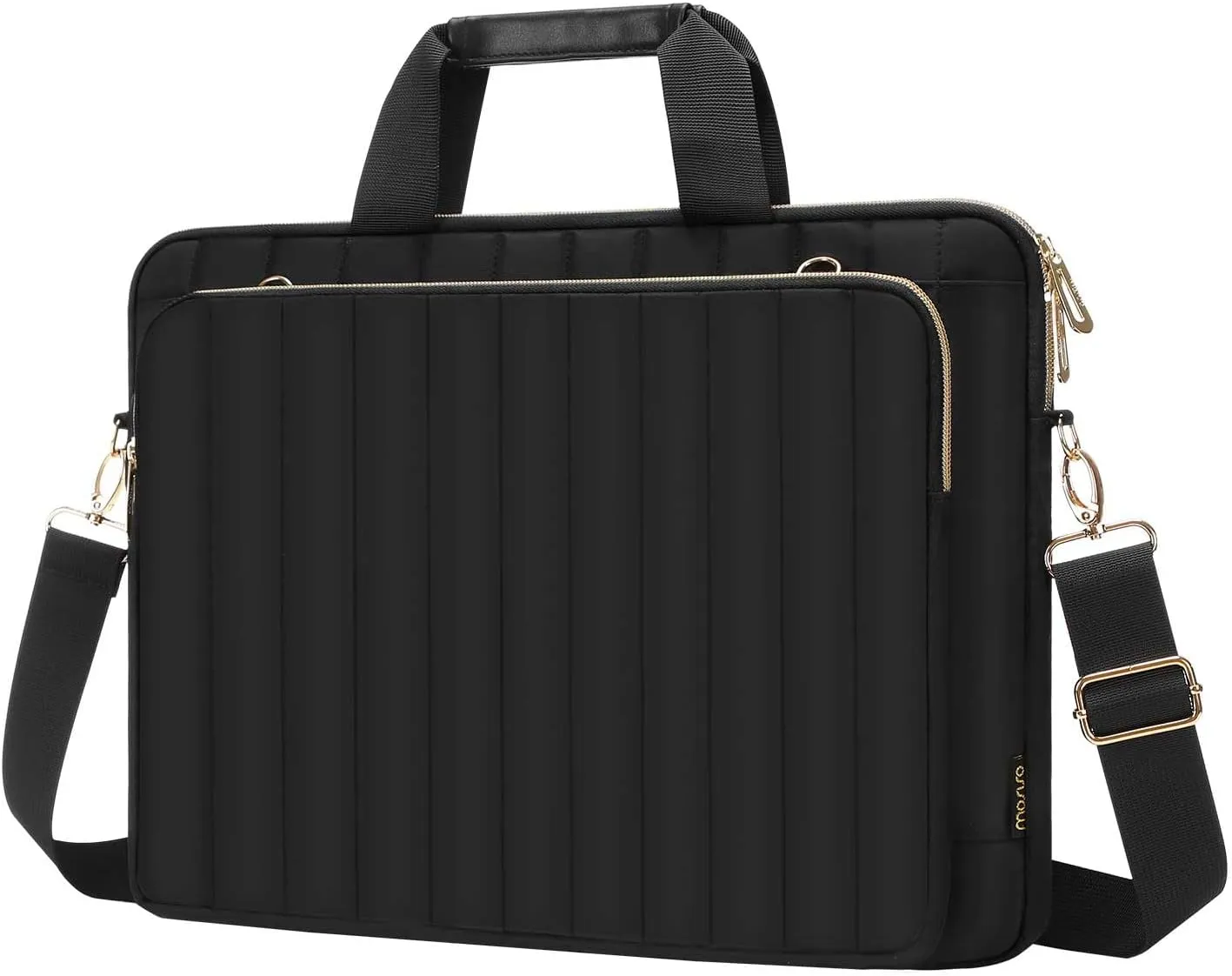 MOSISO Laptop Shoulder Bag, 15-15.6 inch Computer Bag Compatible with MacBook 16 inch, HP, Dell, Lenovo, Asus, Razer Notebook, Vertical Quilted Briefcase With Detachable Sleeve, Black