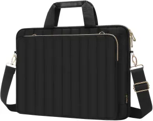 MOSISO Laptop Shoulder Bag, 15-15.6 inch Computer Bag Compatible with MacBook 16 inch, HP, Dell, Lenovo, Asus, Razer Notebook, Vertical Quilted Briefcase With Detachable Sleeve, Black