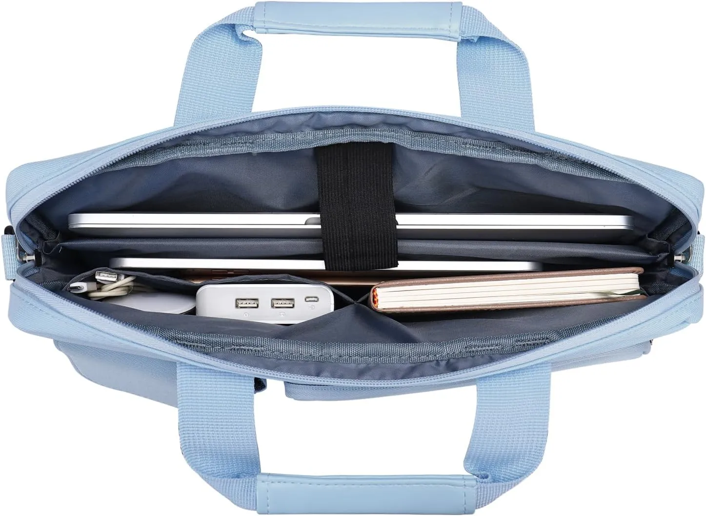 MOSISO Laptop Shoulder Bag Compatible with MacBook Air 15 M4 M3 M2/Pro 16 inch M4 M3 M2 M1,15-15.6 inch Notebook with 2 Raised&1 Flapover&1 Horizontal Pocket&Handle&Belt, Airy Blue