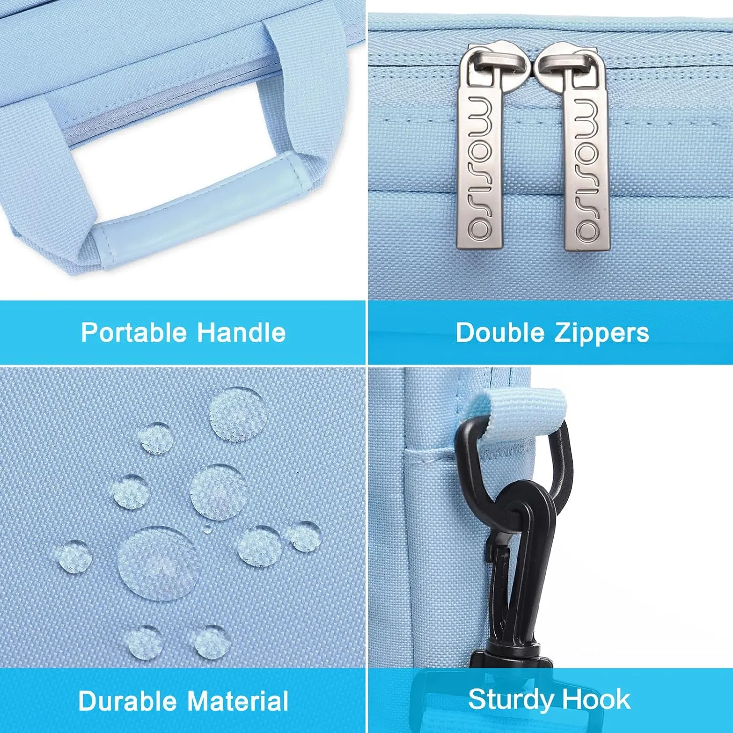 MOSISO Laptop Shoulder Bag Compatible with MacBook Air 15 M4 M3 M2/Pro 16 inch M4 M3 M2 M1,15-15.6 inch Notebook with 2 Raised&1 Flapover&1 Horizontal Pocket&Handle&Belt, Airy Blue