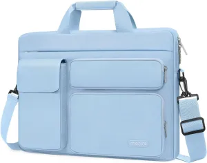 MOSISO Laptop Shoulder Bag Compatible with MacBook Air 15 M4 M3 M2/Pro 16 inch M4 M3 M2 M1,15-15.6 inch Notebook with 2 Raised&1 Flapover&1 Horizontal Pocket&Handle&Belt, Airy Blue