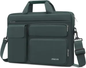 MOSISO Laptop Shoulder Bag Compatible with MacBook Air 15 M4 M3 M2/Pro 16 inch M4 M3 M2 M1,15-15.6 inch Notebook with 2 Raised&1 Flapover&1 Horizontal Pocket&Handle&Belt, Emerald Green