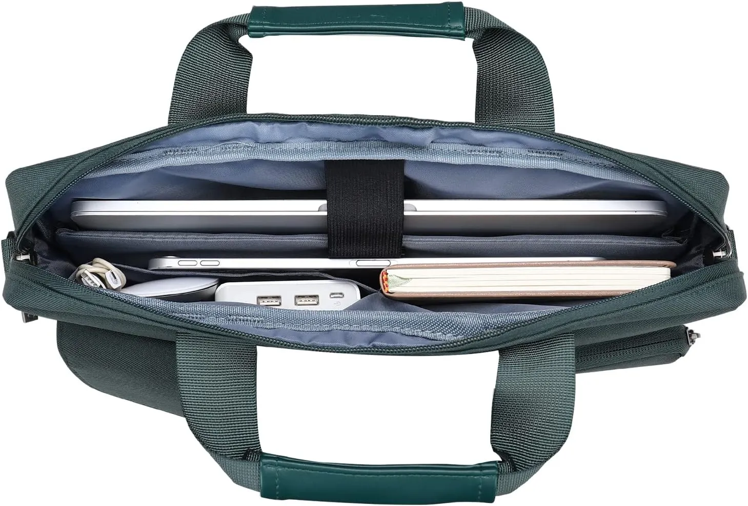MOSISO Laptop Shoulder Bag Compatible with MacBook Air 15 M4 M3 M2/Pro 16 inch M4 M3 M2 M1,15-15.6 inch Notebook with 2 Raised&1 Flapover&1 Horizontal Pocket&Handle&Belt, Emerald Green