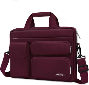 MOSISO Laptop Shoulder Bag Compatible with MacBook Air 15 M4 M3 M2/Pro 16 inch M4 M3 M2 M1,15-15.6 inch Notebook with 2 Raised&1 Flapover&1 Horizontal Pocket&Handle&Belt, Wine Red