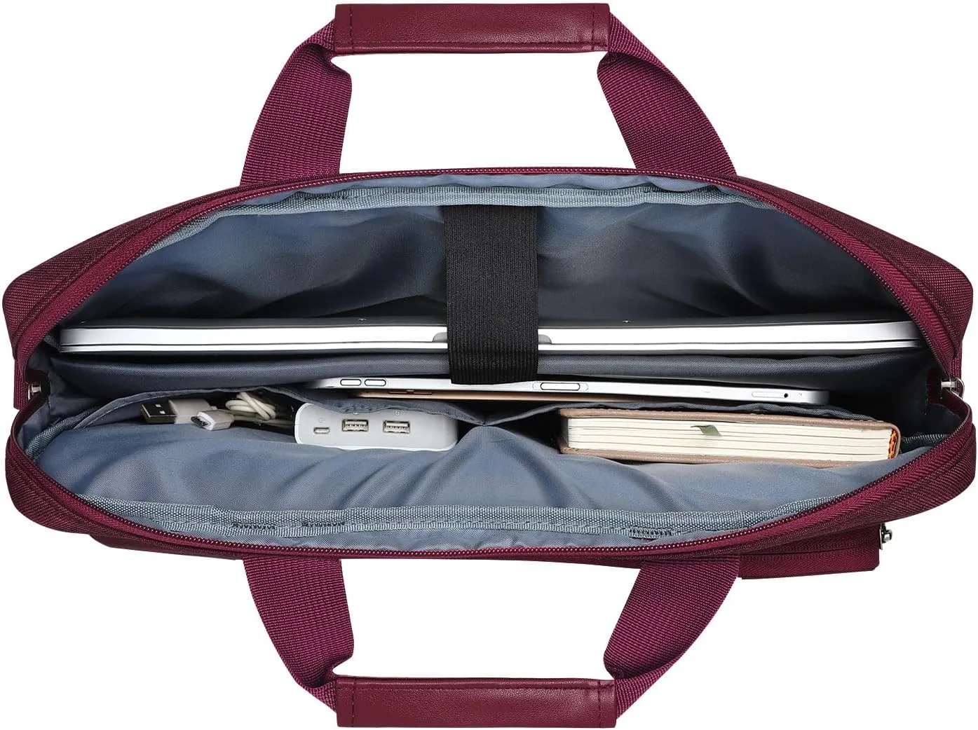 MOSISO Laptop Shoulder Bag Compatible with MacBook Air 15 M4 M3 M2/Pro 16 inch M4 M3 M2 M1,15-15.6 inch Notebook with 2 Raised&1 Flapover&1 Horizontal Pocket&Handle&Belt, Wine Red