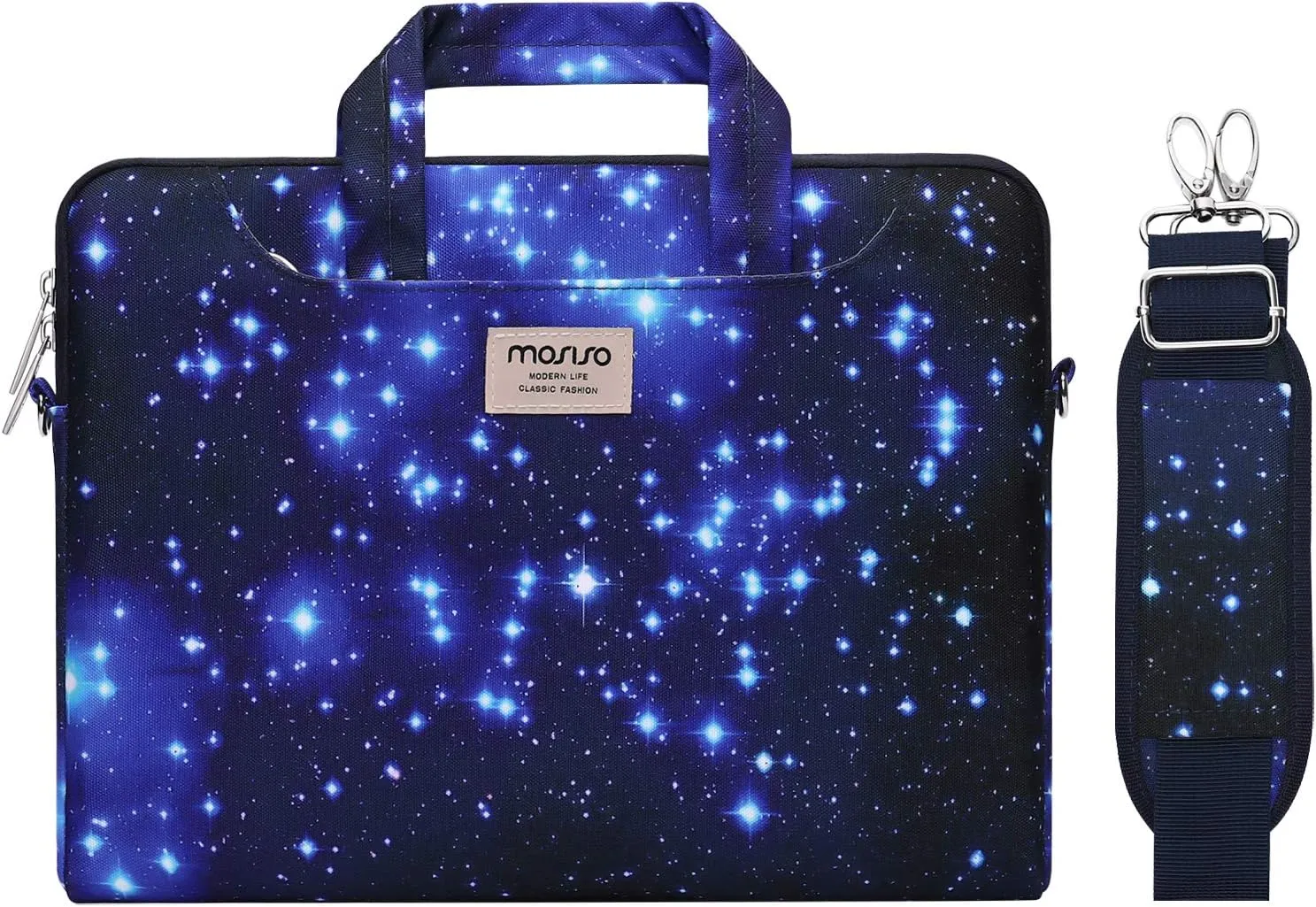 MOSISO Laptop Shoulder Bag Compatible with MacBook Air/Pro,13-13.3 inch Notebook,Compatible with MacBook Pro 14 inch 2023-2021 A2779 M2 A2442 M1,Starry Night Carrying Sleeve Case with Belt, Black