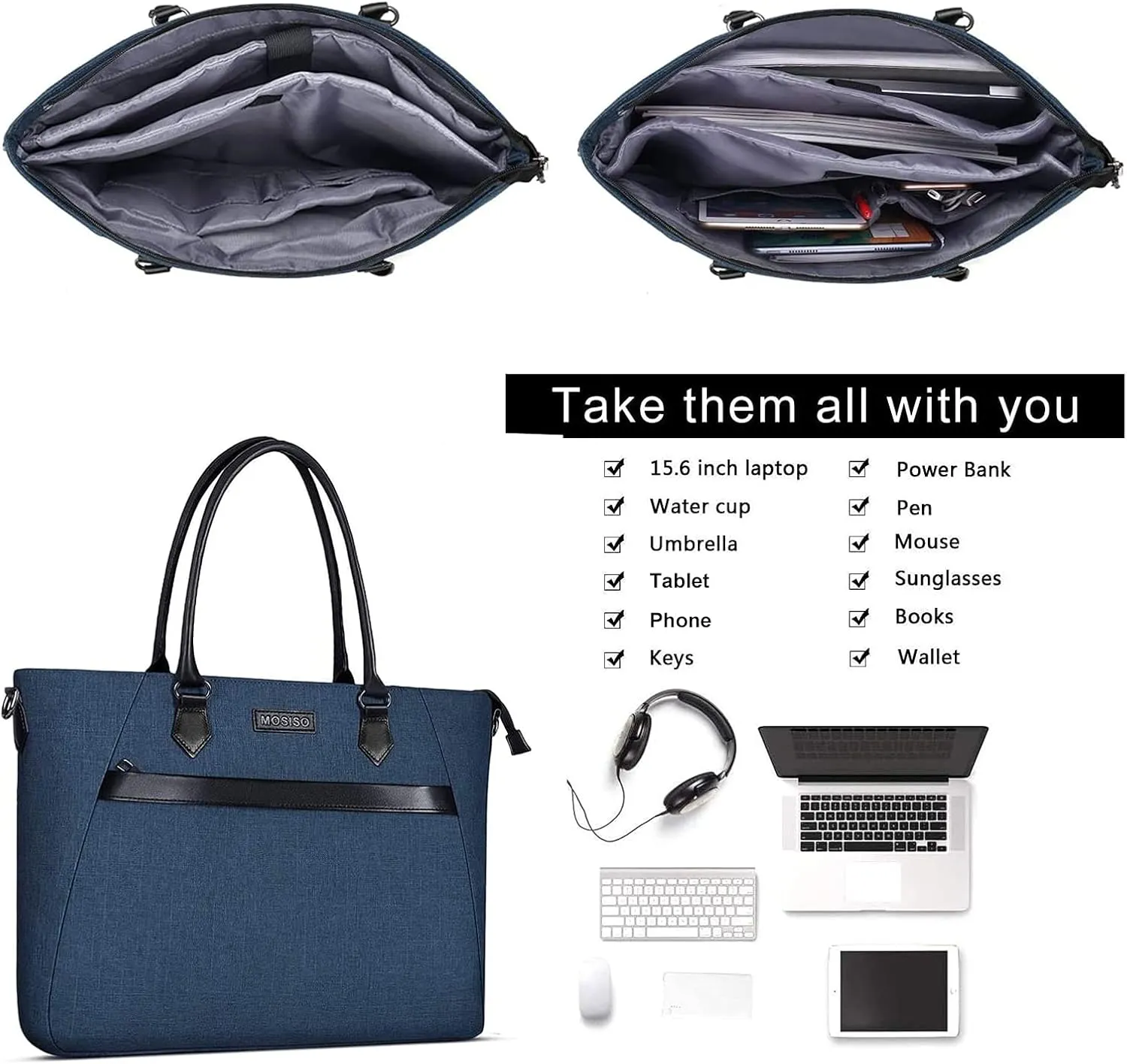 MOSISO Laptop Tote Bag (17-17.3 inch) with Front Trapezoid Pocket, Deep Teal
