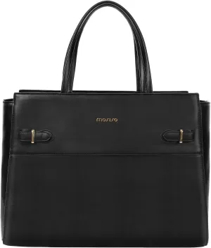 MOSISO Laptop Tote Bag for Women, 15.6 inch Waterproof PU Leather Laptop Bag with Decorative Buckles, Large Capacity Teacher Work Computer Briefcase Handbag for Business Office, Black