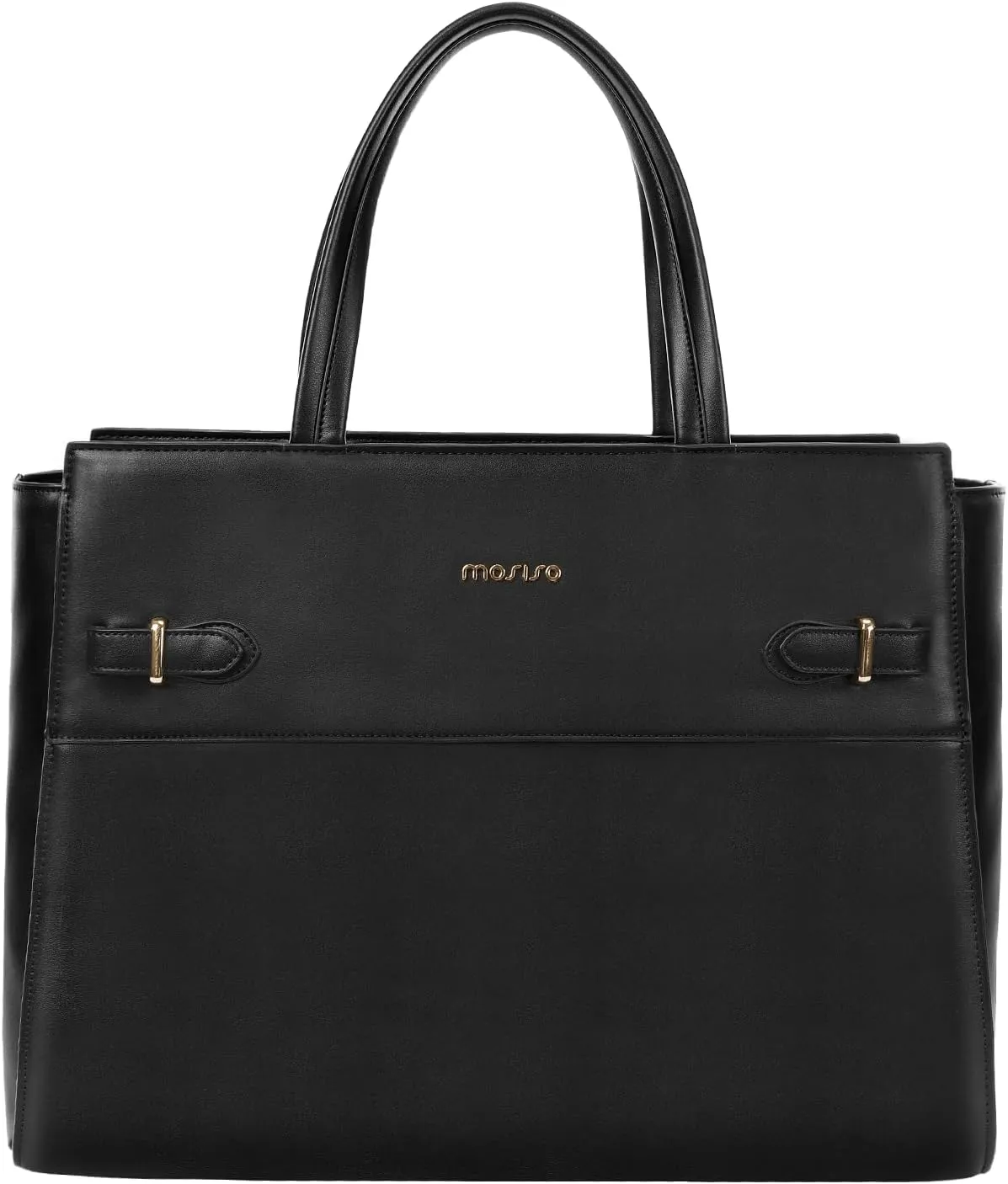 MOSISO Laptop Tote Bag for Women, 15.6 inch Waterproof PU Leather Laptop Bag with Decorative Buckles, Large Capacity Teacher Work Computer Briefcase Handbag for Business Office, Black