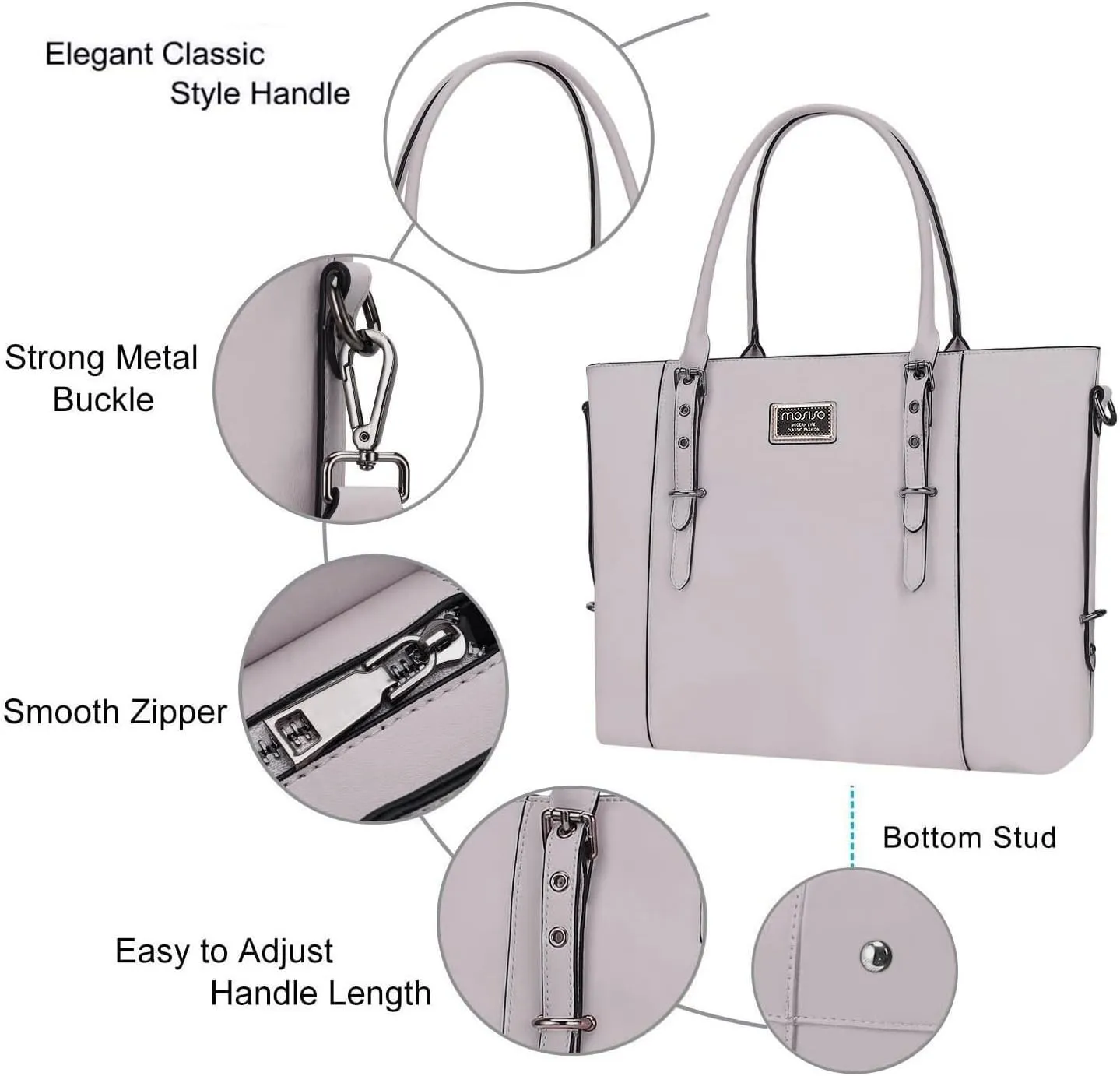 MOSISO PU Leather Laptop Tote Bag for Women (17-17.3 inch), Waterproof Large Capacity Business Work Briefcase Shoulder Laptop Bag, Dusty Lilac