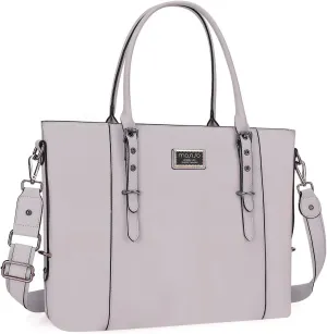 MOSISO PU Leather Laptop Tote Bag for Women (17-17.3 inch), Waterproof Large Capacity Business Work Briefcase Shoulder Laptop Bag, Dusty Lilac