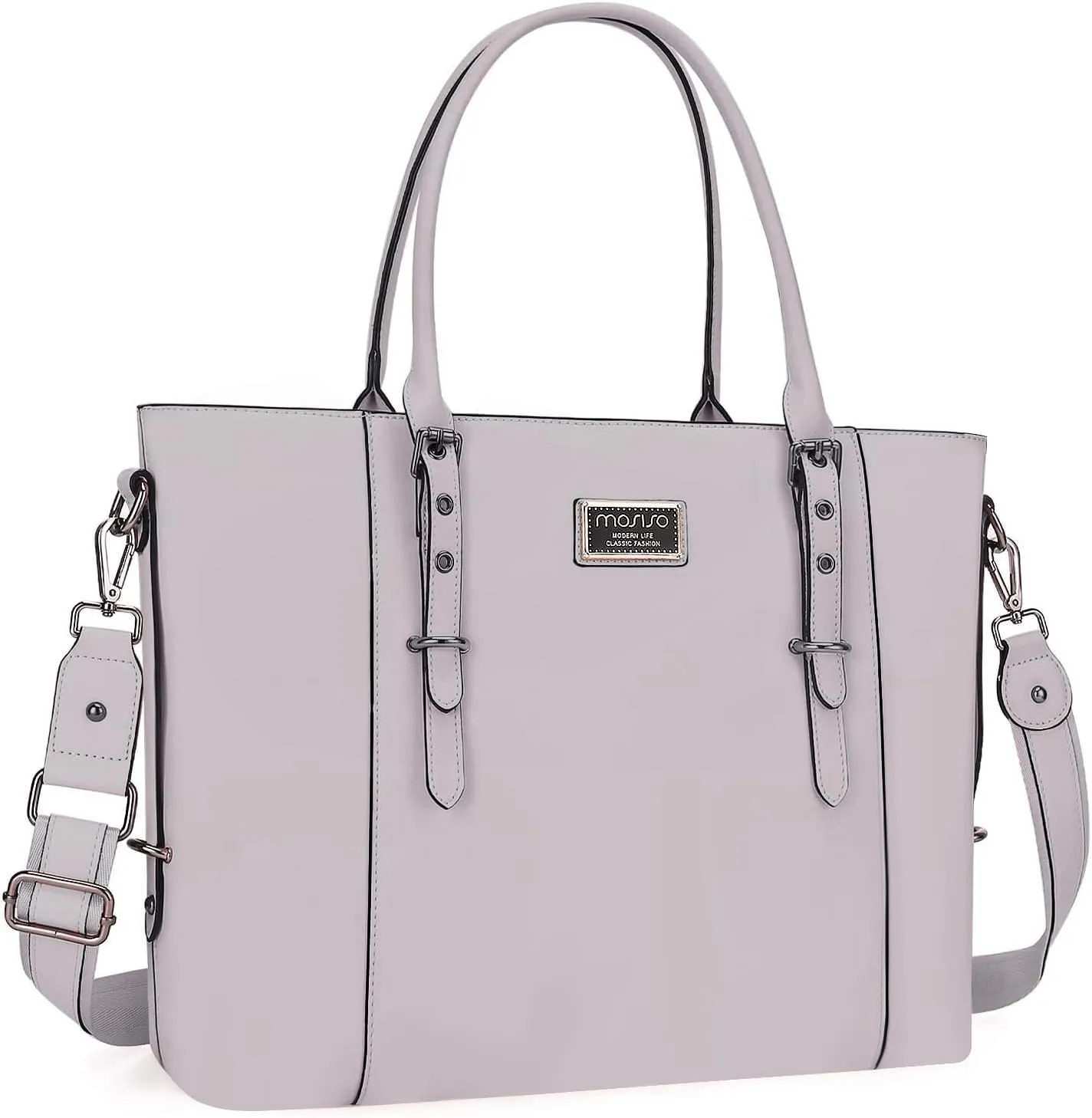 MOSISO PU Leather Laptop Tote Bag for Women (17-17.3 inch), Waterproof Large Capacity Business Work Briefcase Shoulder Laptop Bag, Dusty Lilac