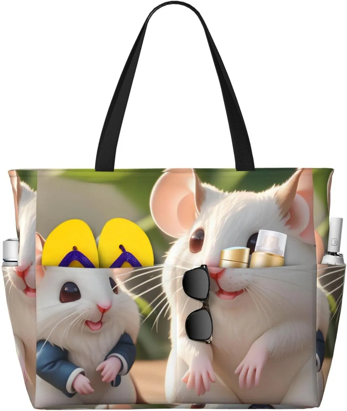 Mother and child rats Print 28L Beach Tote Bag, Water-resistant Travel Tote, Lightweight Gym & Camping Carryall