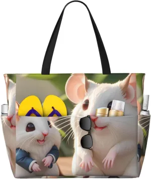 Mother and child rats Print 28L Beach Tote Bag, Water-resistant Travel Tote, Lightweight Gym & Camping Carryall