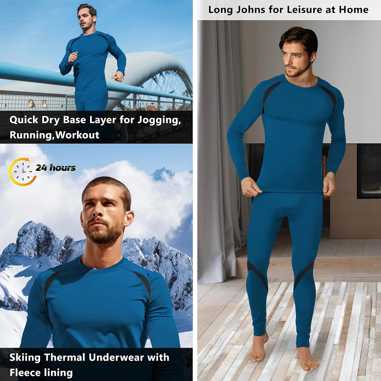 Muezna Men's Thermal Top and Bottom Set Underwear Long Johns Base Layer with Soft Fleece Lined