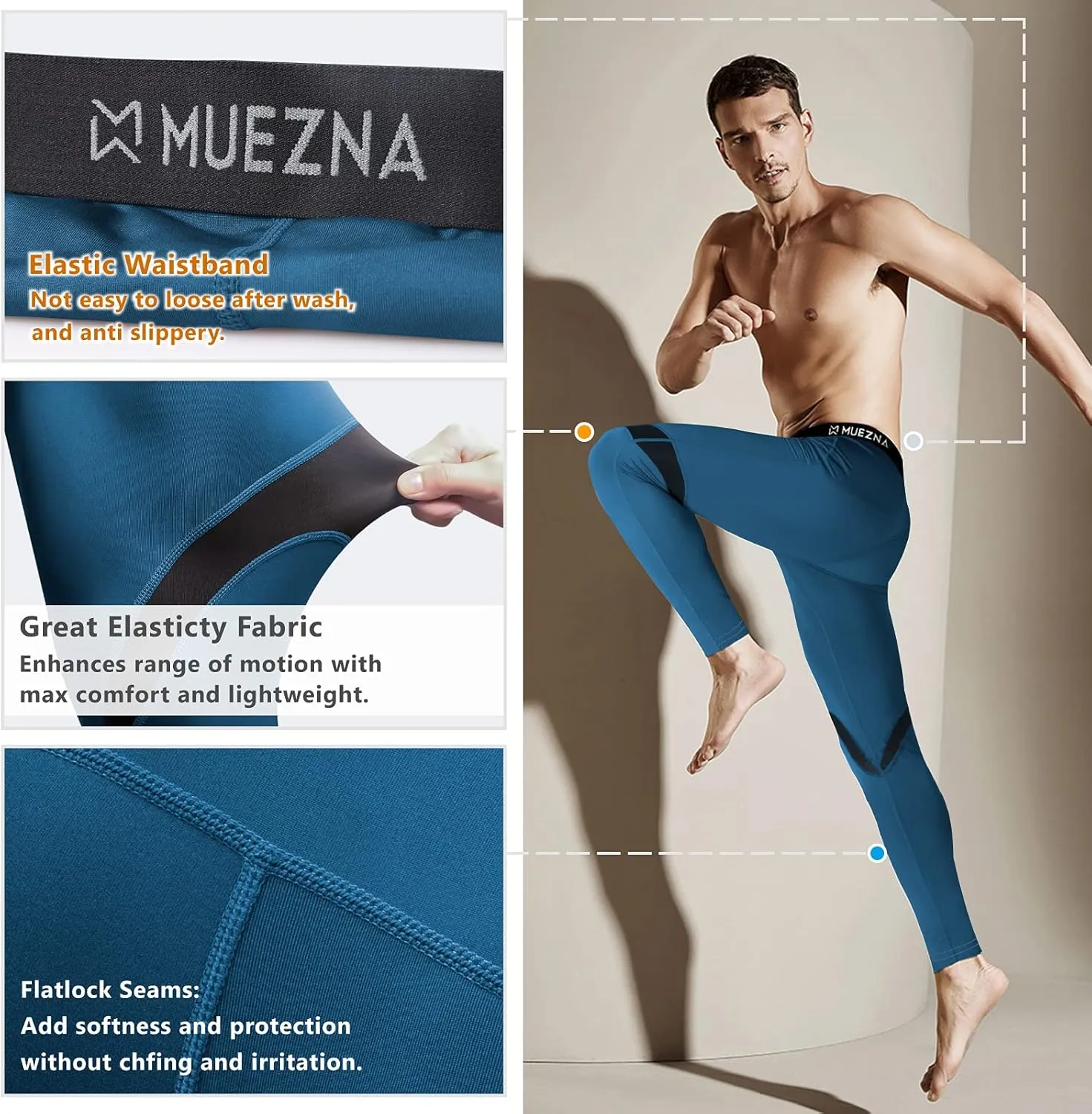 Muezna Men's Thermal Top and Bottom Set Underwear Long Johns Base Layer with Soft Fleece Lined