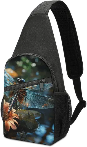 Multi-function Chest Bag,Dragonfly Flying on The Pond Print Crossbody Bag Men,chest Pack for Women,small Crossbody Bag