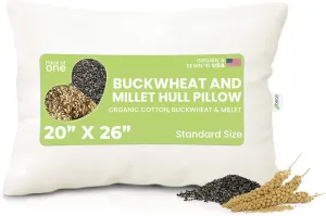 Multi Grain Standard Pillow - 20" x 26" - Organic Cotton Zippered Shell with 1 Side Organic Millet and 1 side Organic Buckwheat - Bed Body Floor Cushion Insert Couch Throw Bolster - Made in USA