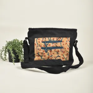 Multi Pocket Canvas Purse With Yellow Kalamkari Fabric