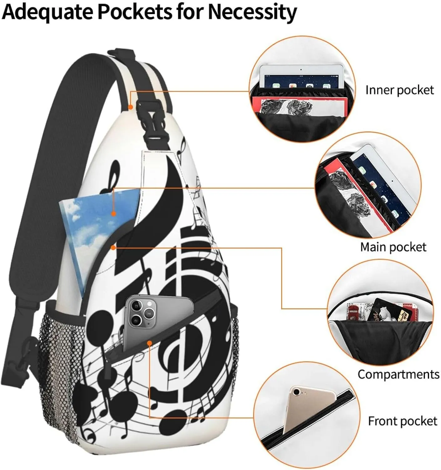 Music Note High Storage Capacity Chest Bag Diagonally Sling Backpack Crossbody Shoulder Bag For Men Women
