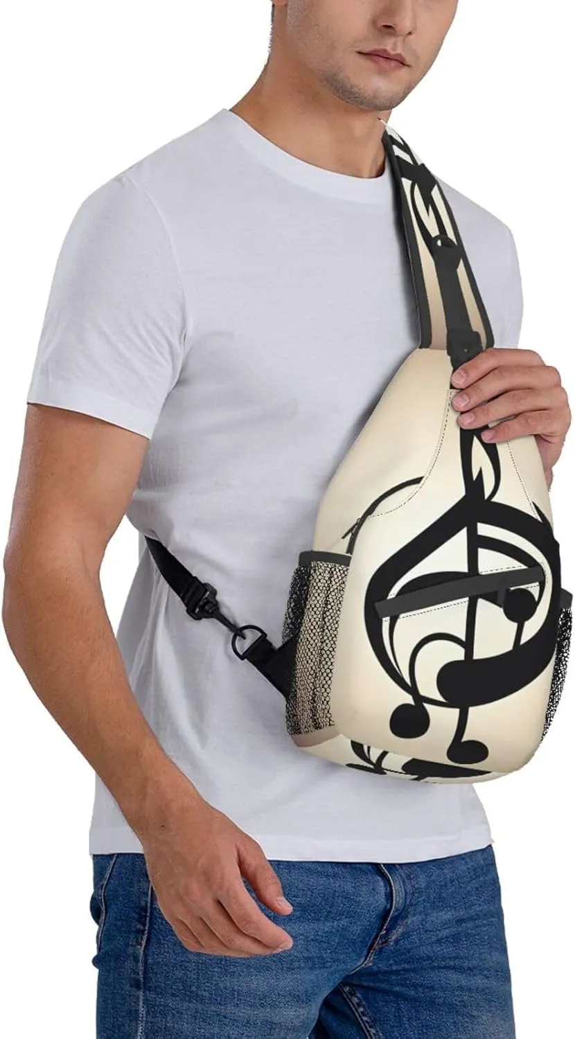 Music Note Print High Storage Capacity Chest Bag Diagonally Sling Backpack Crossbody Shoulder Bag For Men Women