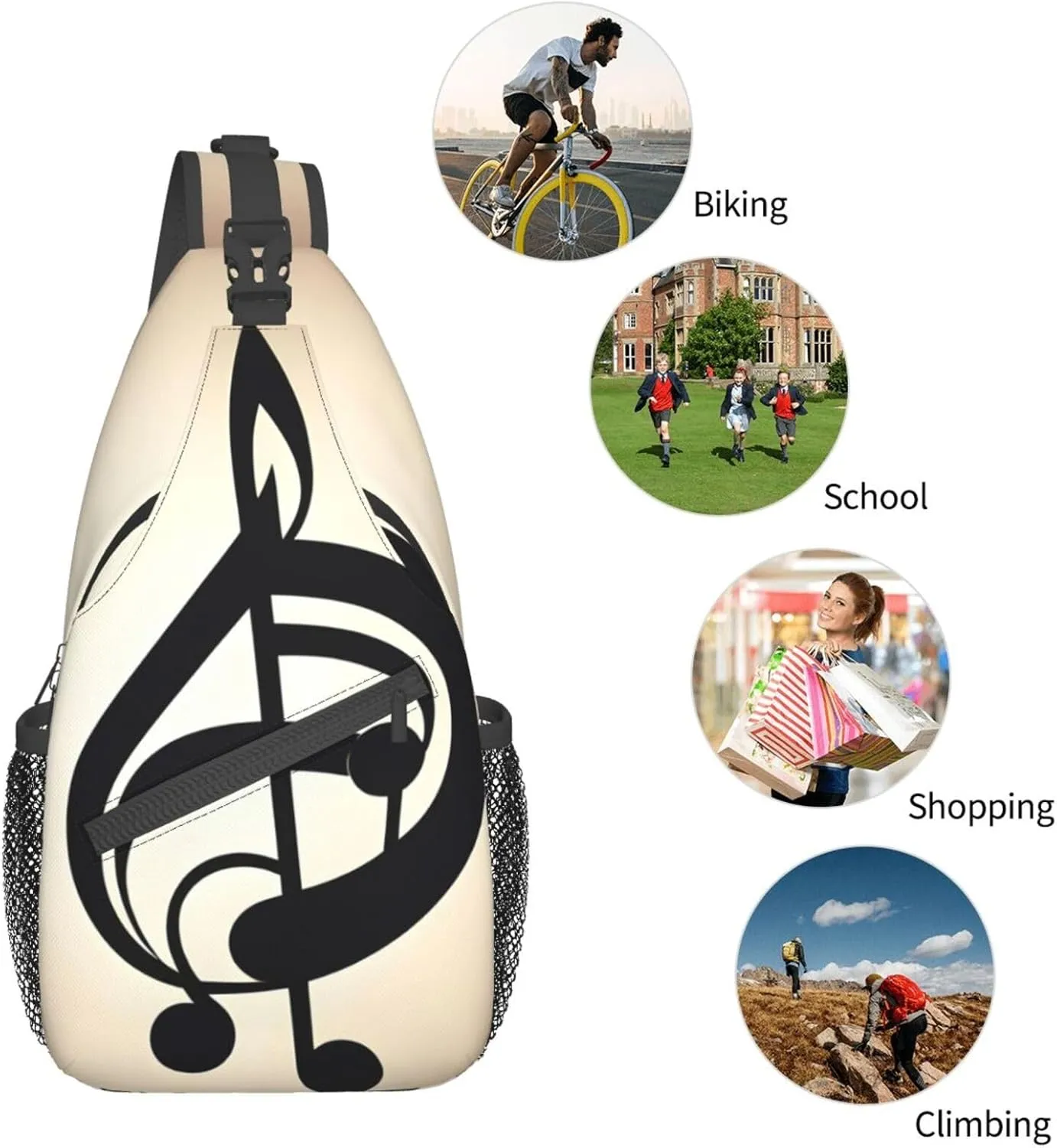 Music Note Print High Storage Capacity Chest Bag Diagonally Sling Backpack Crossbody Shoulder Bag For Men Women