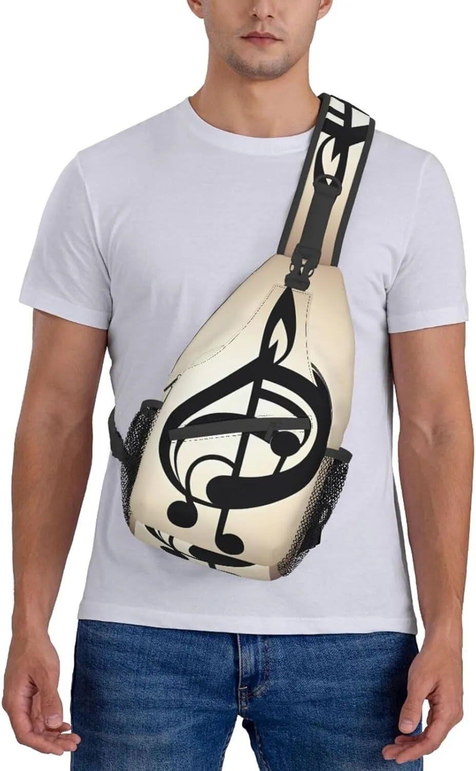 Music Note Print High Storage Capacity Chest Bag Diagonally Sling Backpack Crossbody Shoulder Bag For Men Women