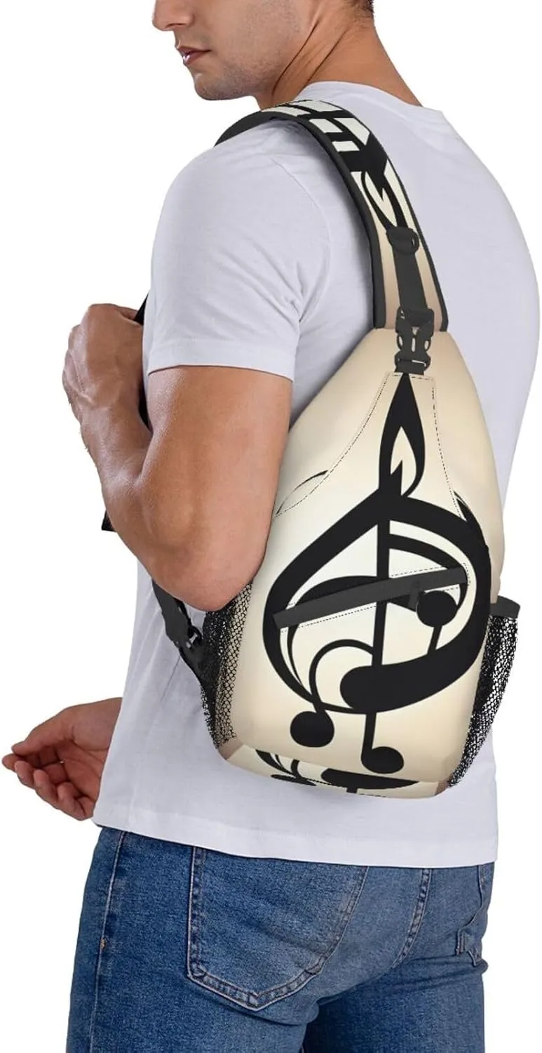 Music Note Print High Storage Capacity Chest Bag Diagonally Sling Backpack Crossbody Shoulder Bag For Men Women