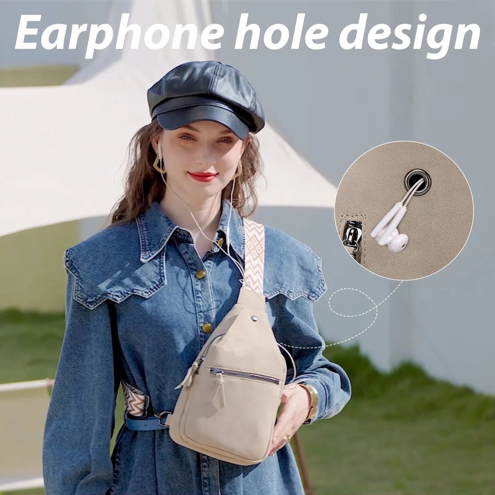Myhozee Small Sling Bag for Women, Vegan Leather Fanny Pack Crossbody Bags for Women, Chest Bag With Guitar Strap