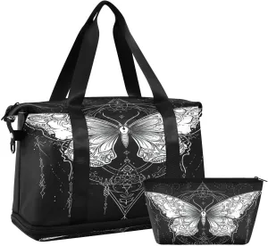 Mystical Butterfly Sports Gym Bag,Travel Duffel bag with Wet Pocket & Shoes Compartment Lightweight Waterproof Overnight Bag for Men Women
