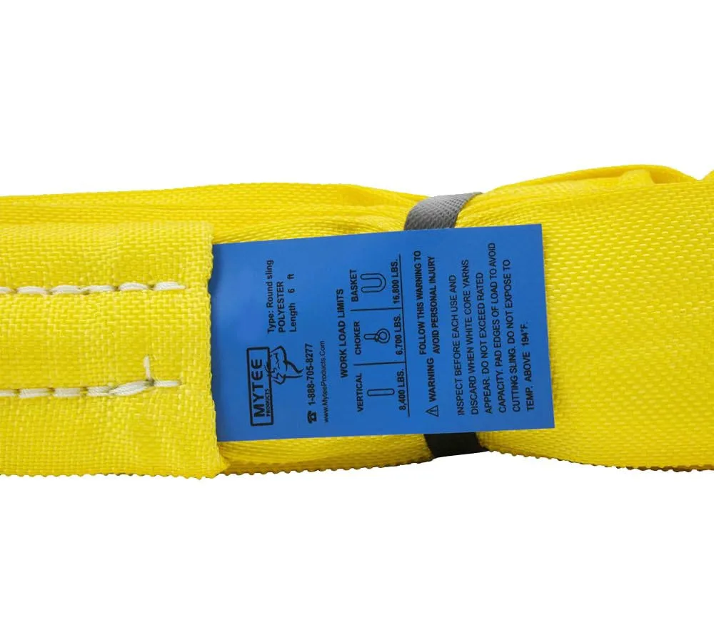 Mytee Products 12 ft Yellow Polyester Endless Round Sling 8400 LBS Vertical Capacity | 6700 LBS Choker | 16800 LBS Basket | Heavy Duty Endless Sling for Wrecker Recovery, Lifting & Towing