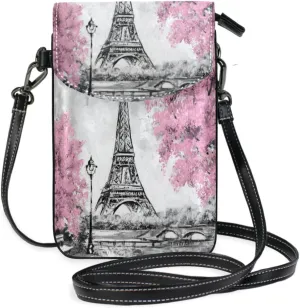 Nander Oil Painting Paris Eiffel Tower Crossbody Phone Purse Small Mini shoulder Bag Cell Phone Pouch Leather Wallet for Women Girls