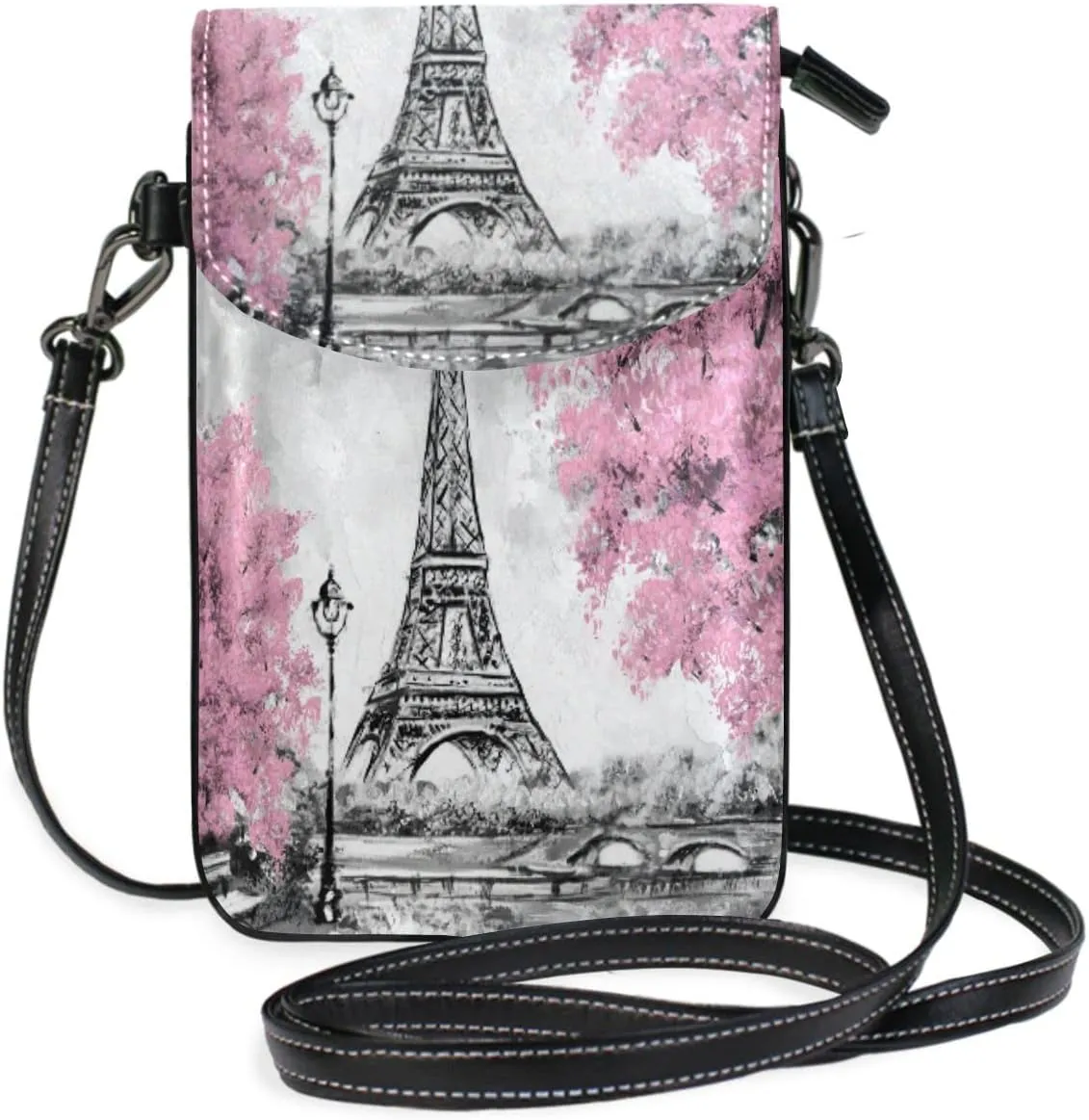 Nander Oil Painting Paris Eiffel Tower Crossbody Phone Purse Small Mini shoulder Bag Cell Phone Pouch Leather Wallet for Women Girls