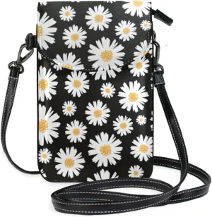 Nander Vintage Fresh Daisy Crossbody Phone Purse Small Mini shoulder Bag Cell Phone Pouch Leather Wallet for Women Girls