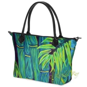 Nappa Leather & Monroe Satin Zipper Hand Bag "Blue Bamboo"