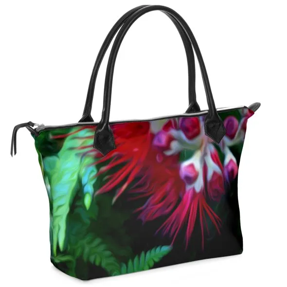 Nappa Leather & Monroe Satin Zipper  Hand Bag "Liko Lehua"
