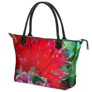 Nappa Leather & Monroe Satin Zipper  Hand Bag "Liko Lehua"