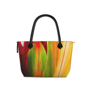 Nappa Leather & Monroe Satin Zipper  Hand Bag "Ti Leaf Series 1"